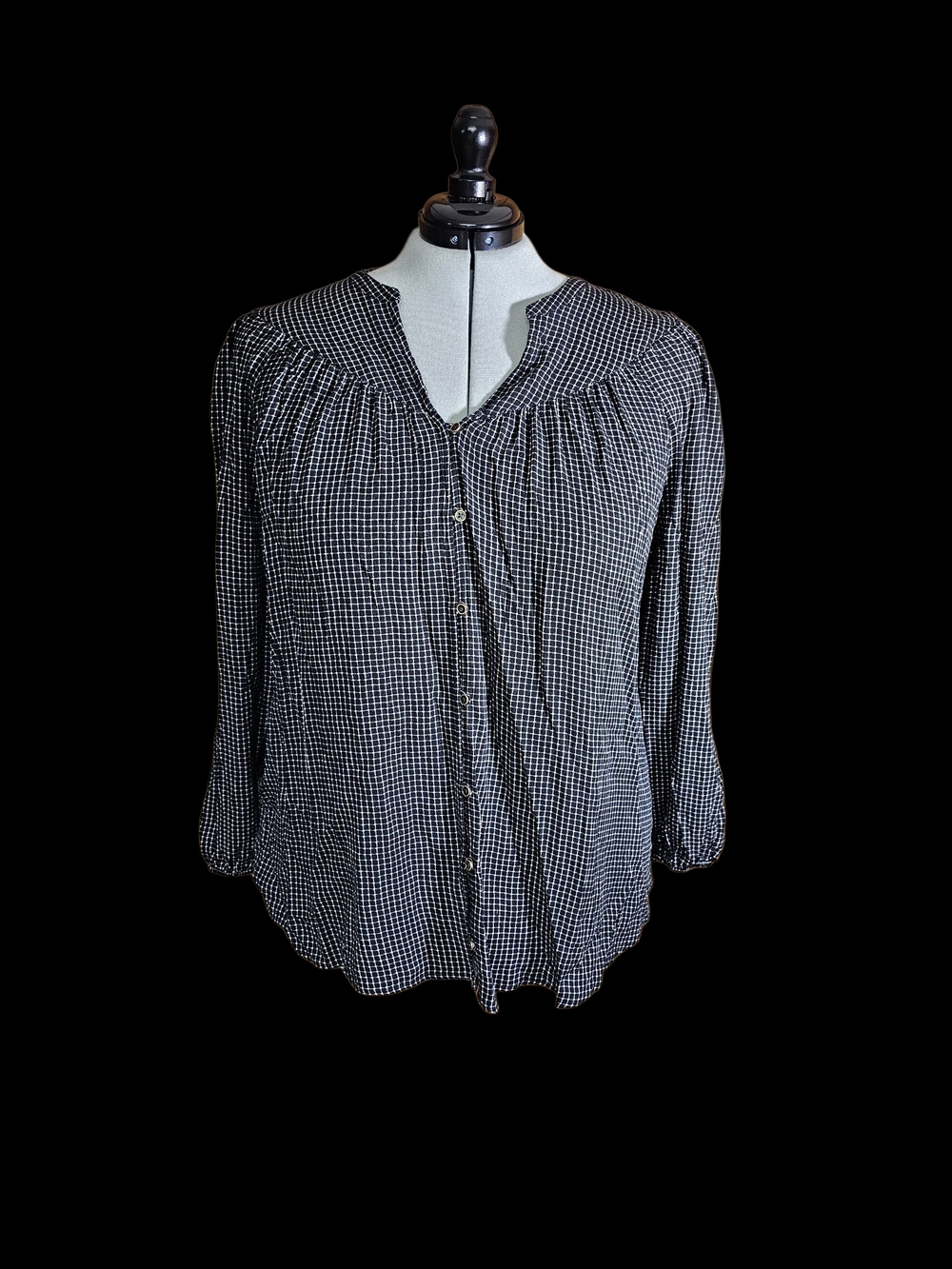 Maurices Black and White Gingham Button-Front Blouse